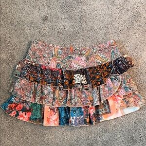SHEIN Pink Multi Paisley & Floral Tiered Mini Skirt